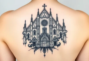 Milan Cathedral damaged and covered in graffiti, large tattoo tattoo idea