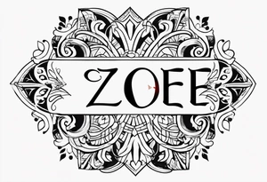Zoe name written with a heart next to the couple tattoo idea tattoo idea