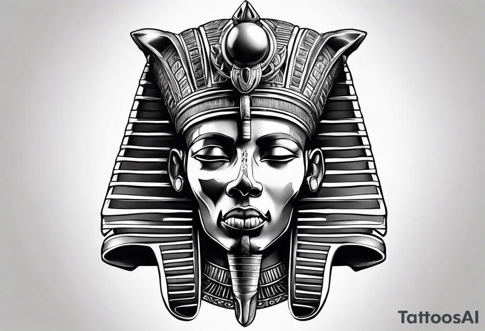 Black pharaoh skull realistic tattoo idea