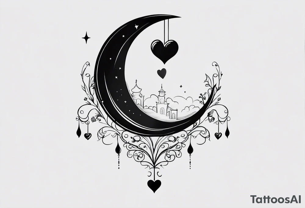 minimalistic Crescent moon with a love heart inside tattoo idea minimalistic Crescent moon with a love heart inside tattoo idea