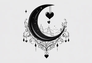 minimalistic Crescent moon with a love heart inside tattoo idea