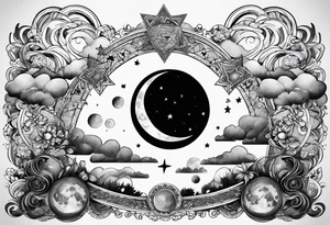 Moon phases stars clouds no background tattoo idea