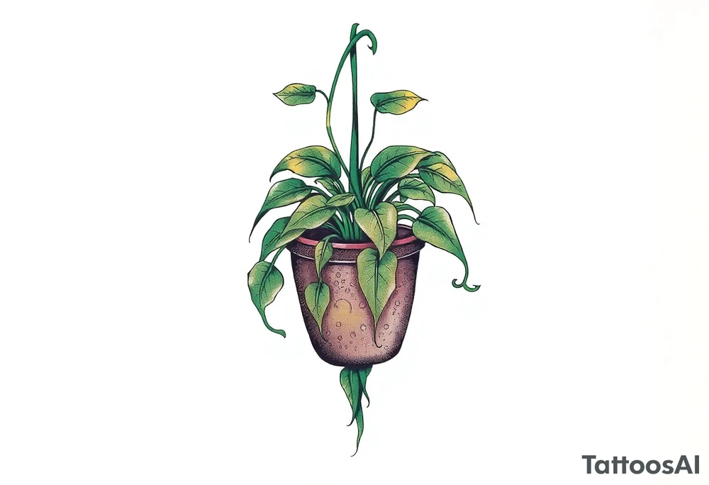 plant hanging out of pot tattoo idea
