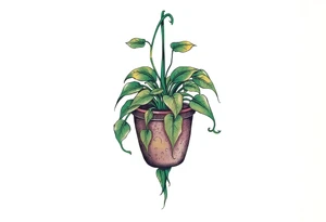 plant hanging out of pot tattoo idea