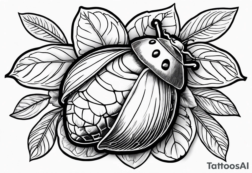 Acorn with open cap and ladybug tattoo idea