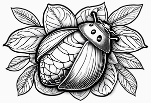 Acorn with open cap and ladybug tattoo idea