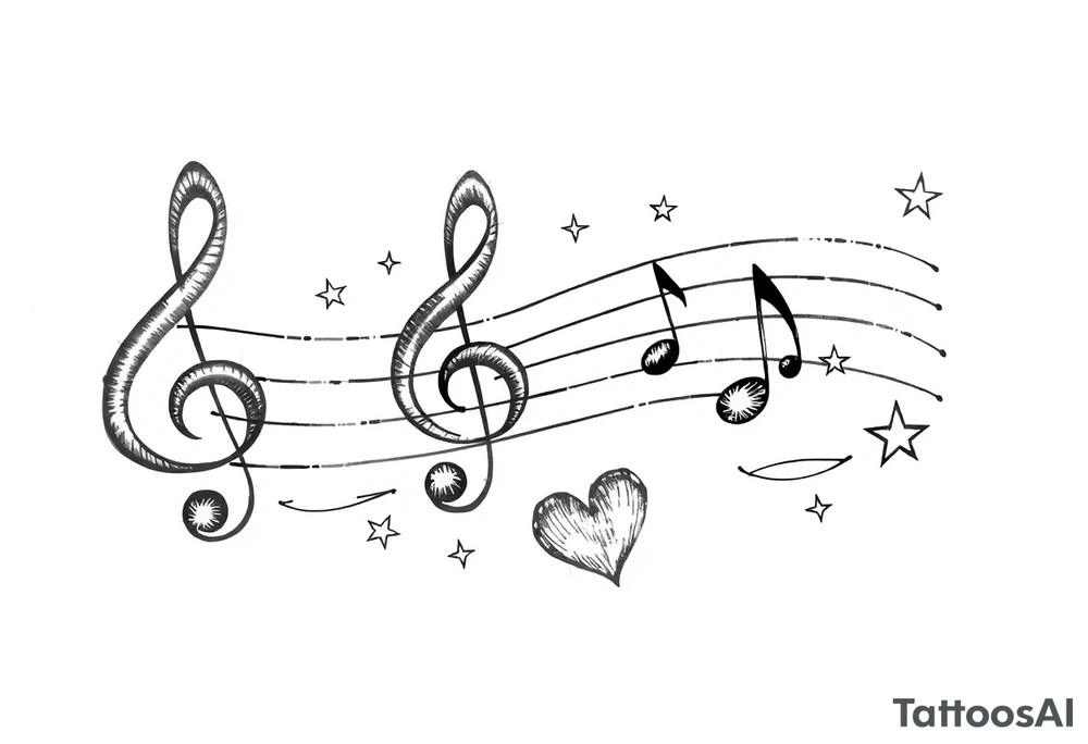 music notes with hearts and stars tattoo idea