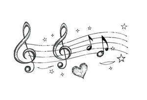 music notes with hearts and stars tattoo idea