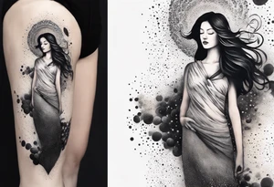 Resurrection Beautiful Woman walking through fire and chaos to inner peace and self-love  ethereal tattoo idea