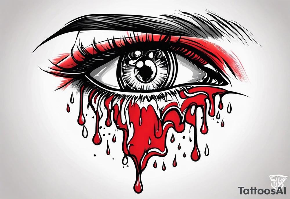 Bleeding tear flows to down from red eye sleeve tattoo design tattoo idea