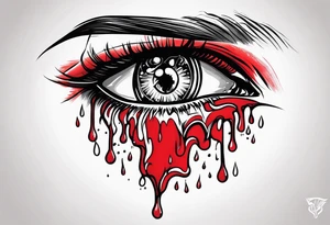 Bleeding tear flows to down from red eye sleeve tattoo design tattoo idea