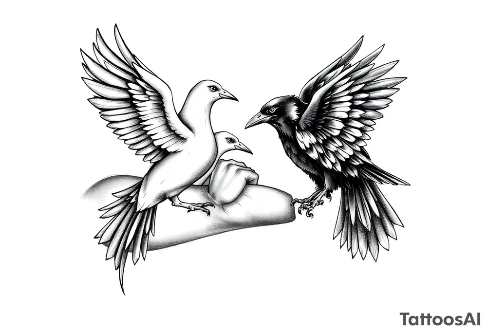 dove and raven fighting tattoo idea