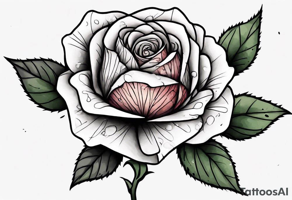 just the flower part of the rose with a stem that is bleeding, simple tattoo idea
