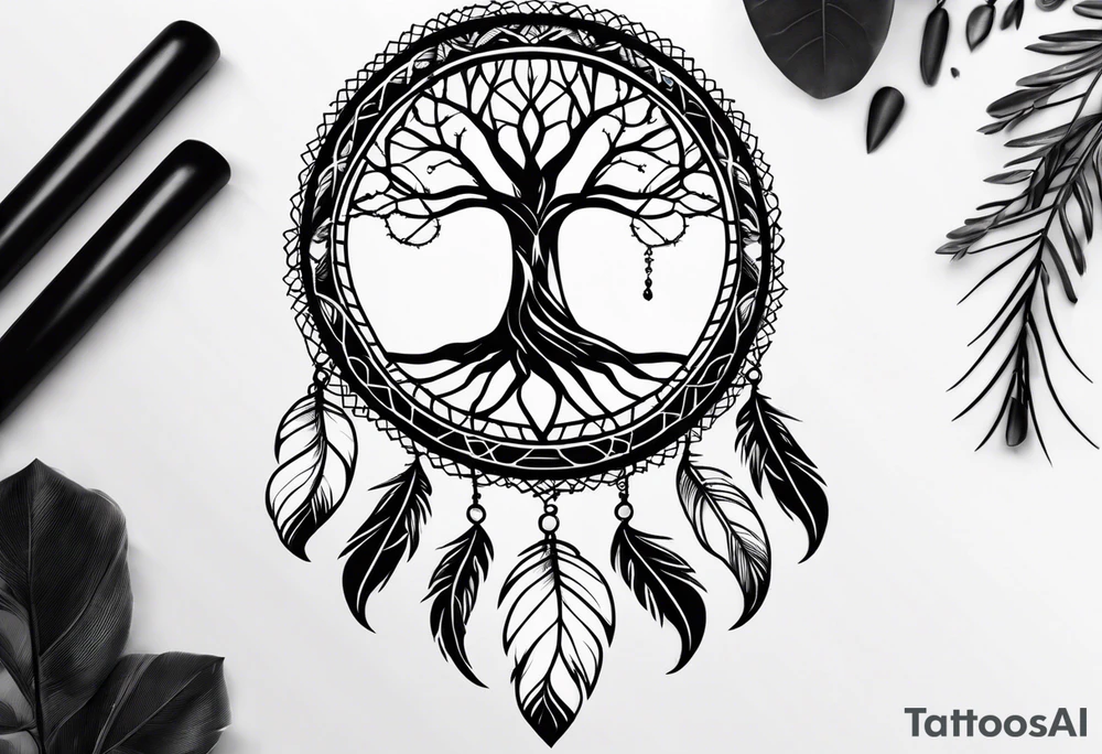 Dream catcher with tree of life in middle tattoo idea