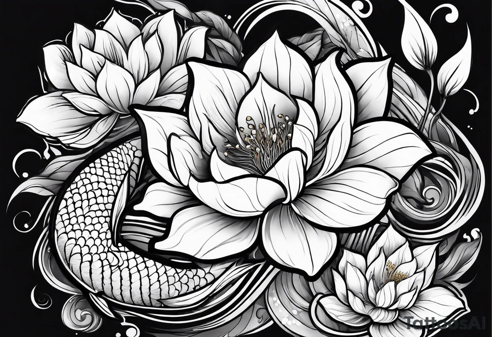 karpa koi whit flower and water tattoo idea