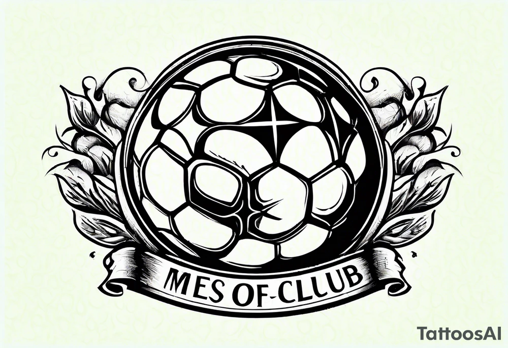 MÉS QUE UN CLUB text with soccer ball and a cross christian theme simple tattoo idea