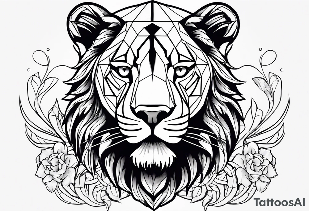 leão poderoso com relógio e bússola no fundo tattoo idea