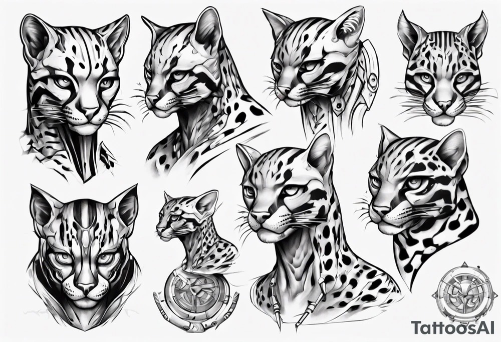cybernetic ocelot tattoo idea
