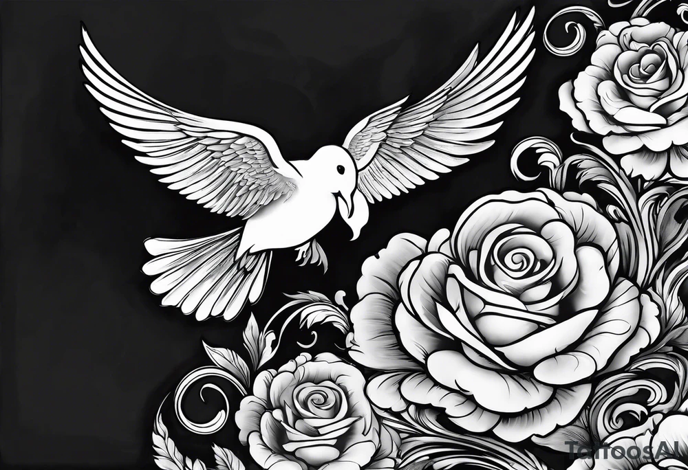 religous arm sleeve with doves clouds tattoo idea