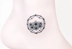 Hexagon with a constellation sign for Leo,  larkspur and water lilies in the center tattoo idea