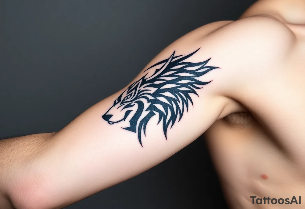 majestic tribal ING iang wolf tattoo idea
