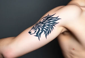 majestic tribal ING iang wolf tattoo idea