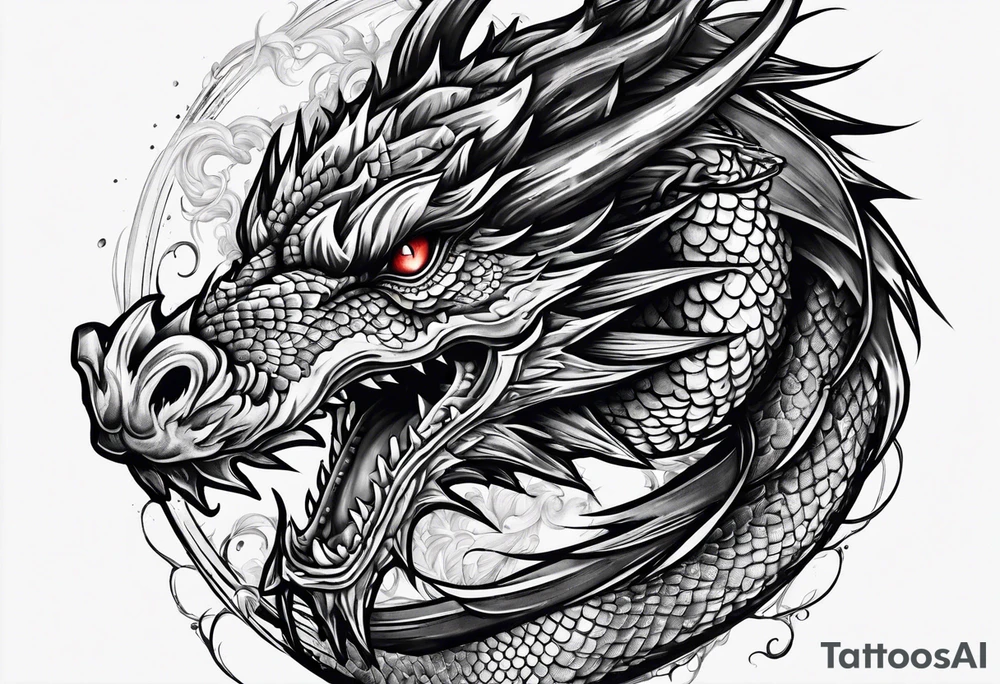 dragon around a katana sword tattoo idea