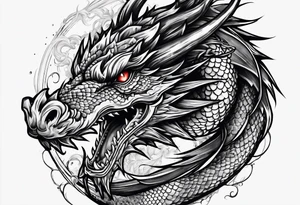 dragon around a katana sword tattoo idea