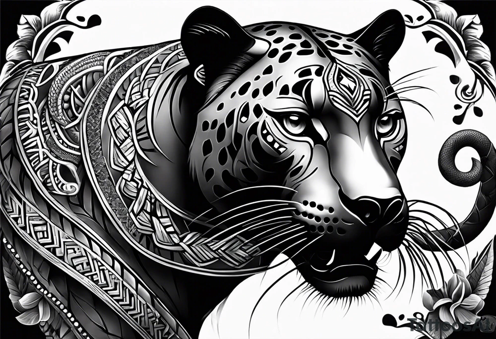 aztec black jaguar with snake tattoo idea