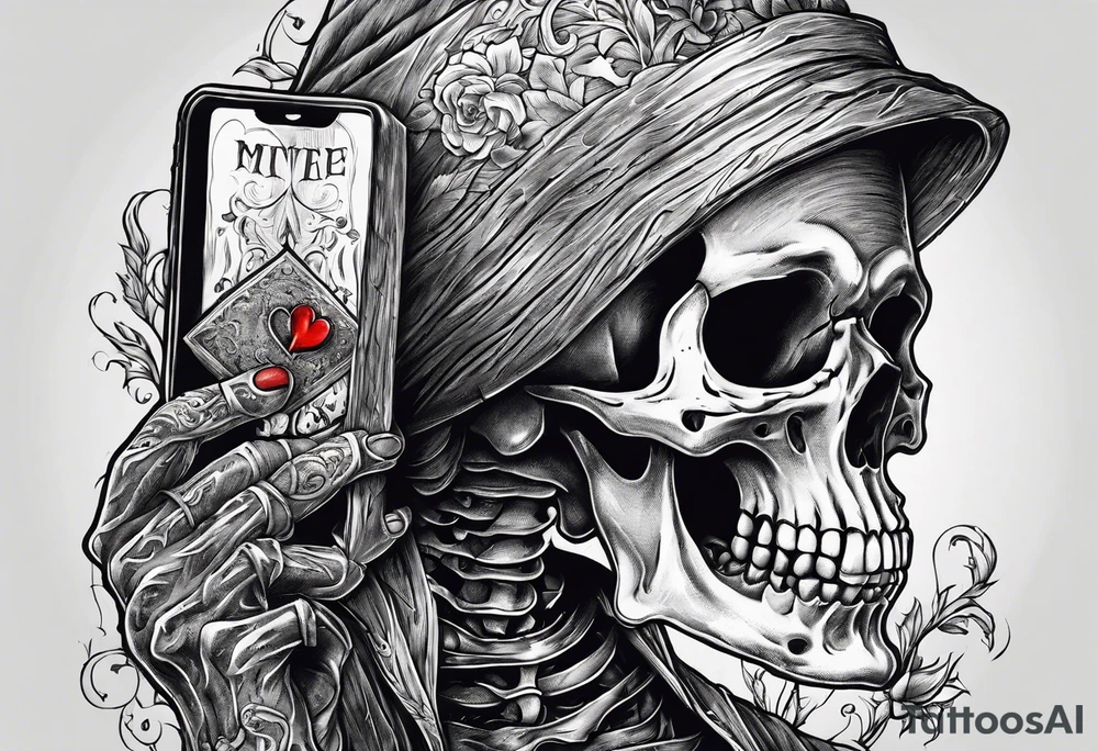 depressed skeleton holding his heart out in his hand with a knife through it tattoo idea
