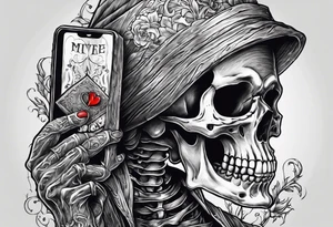 depressed skeleton holding his heart out in his hand with a knife through it tattoo idea