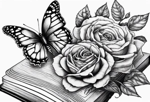 Book, sunflower, camera, butterfly, flower rose tattoo idea