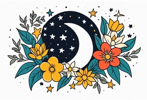 stars and moon

old school vintage simple traditional design with vintage flowers surrounding it bold color simple tattoo idea