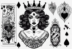 queen of hearts crying black tears, with blank eyes tattoo idea