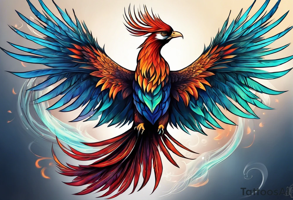 phoenix, 
chinese,

long tail,
elegant,
wing tips pointing down,
long neck,
long feathers,
in flight, tattoo idea