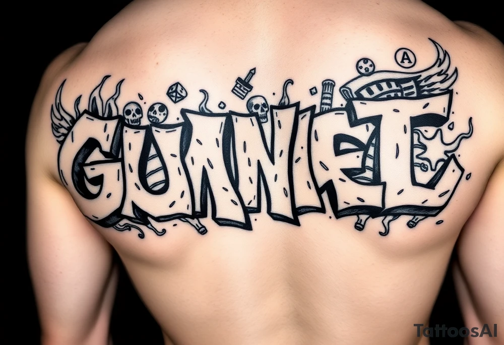 graffiti 3d stone effect make the letters look carved in stone flame and smoke effect add dice, money, cards, skulls, or angel wings arm piece tattoo idea