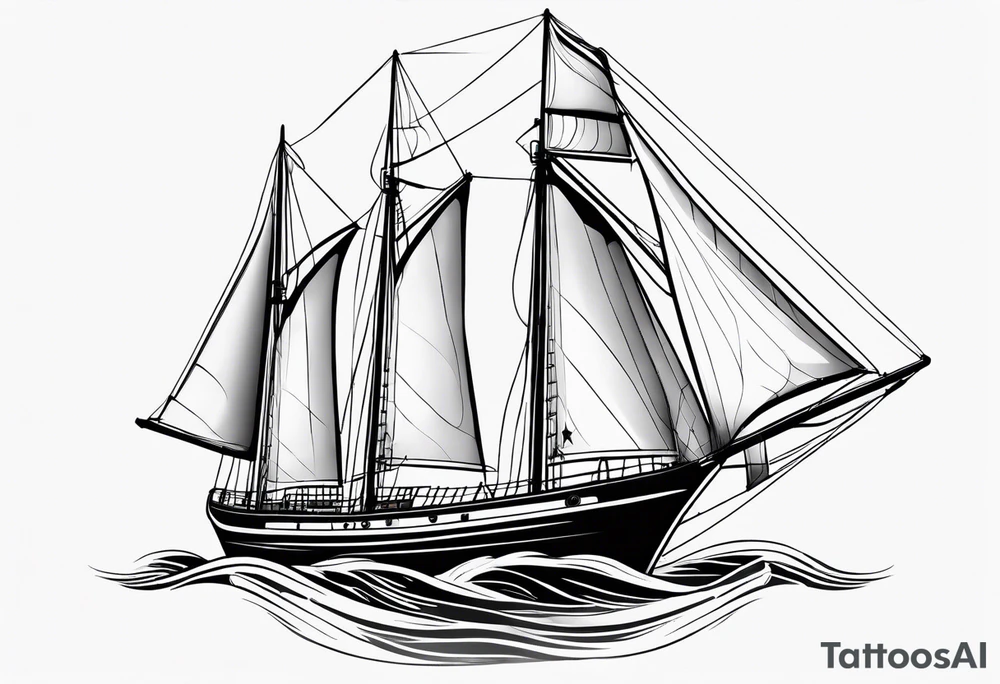 front bow sails with lighthouse on board tattoo idea