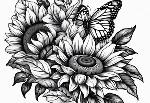 Arm sleeve with sunflowers and butterflies tattoo idea