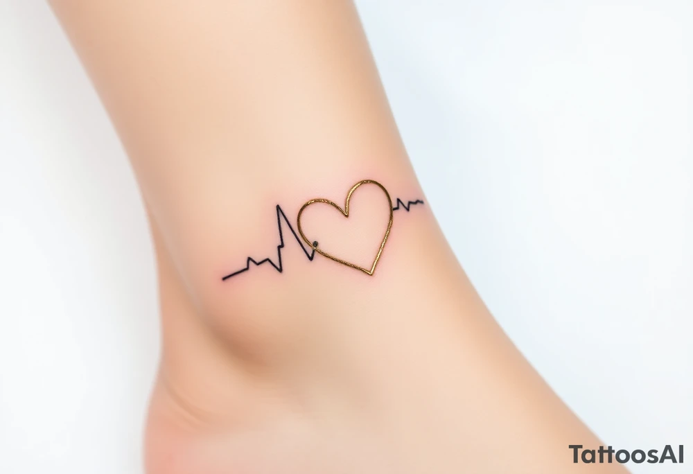 A heartbeat line wrapping around a delicate infinity symbol, colored in silver with gold, representing eternal love. tattoo idea