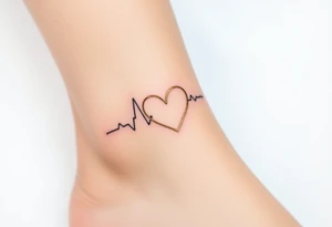 A heartbeat line wrapping around a delicate infinity symbol, colored in silver with gold, representing eternal love. tattoo idea