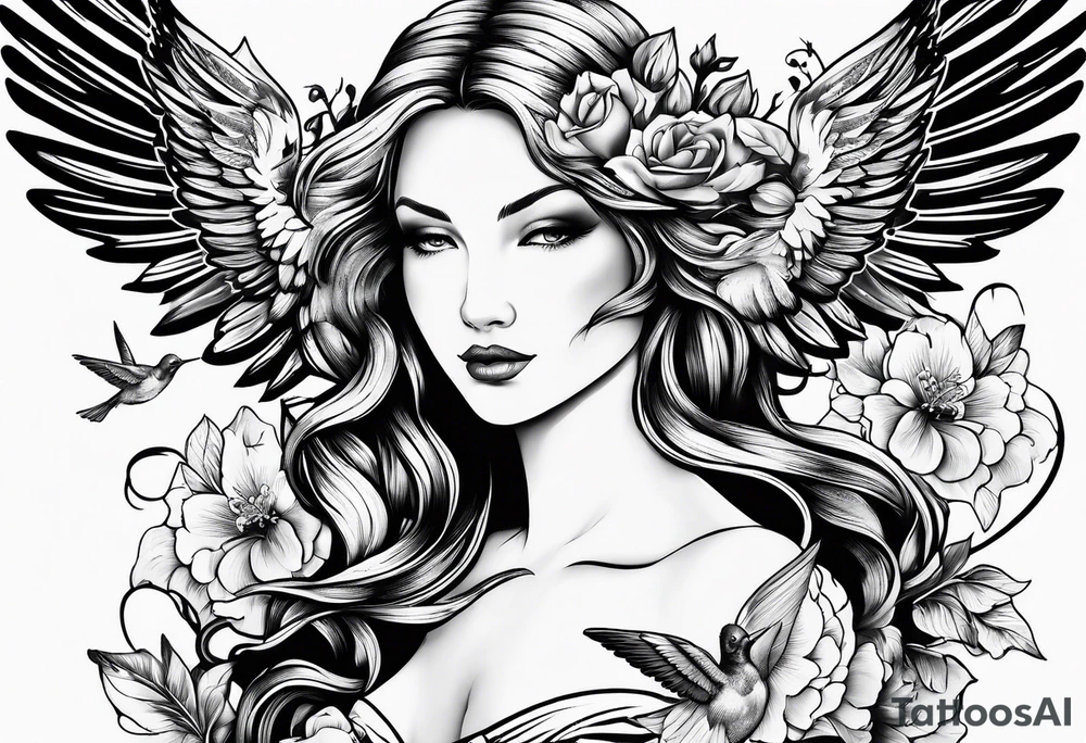 Angel with hummingbirds tattoo idea