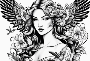 Angel with hummingbirds tattoo idea
