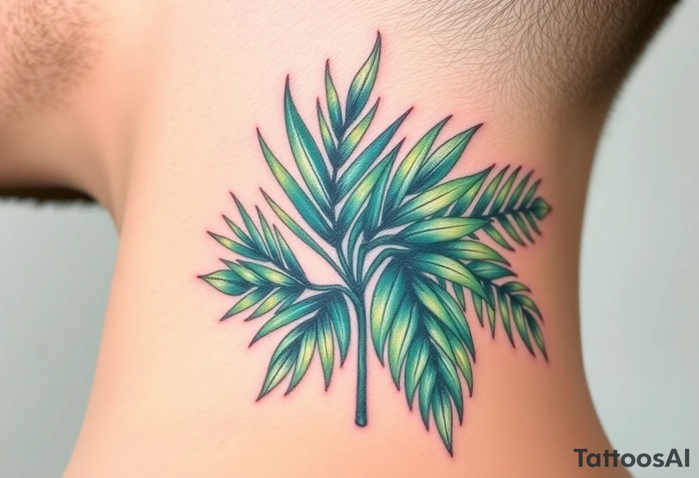 realistic large woven palm leaves tattoo idea