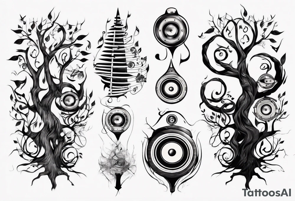 music speaker note tree stave tattoo idea