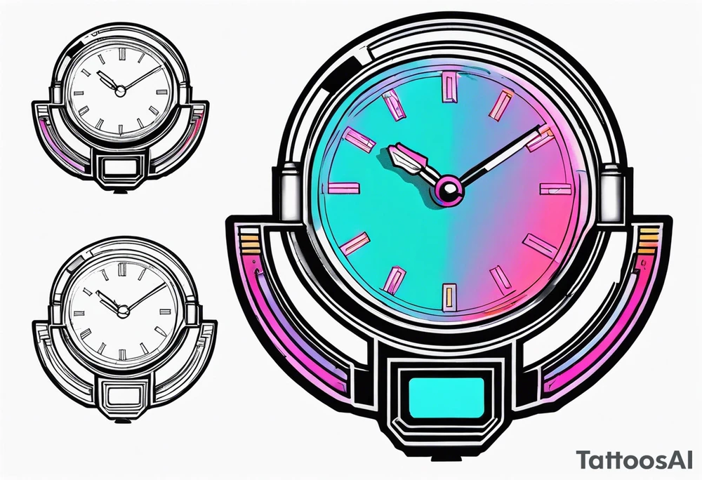 retrowave clock tattoo idea