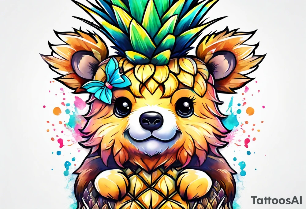 Cute pineapple bear tattoo idea