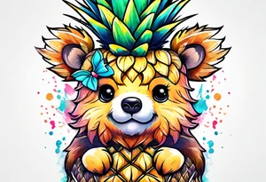 Cute pineapple bear tattoo idea