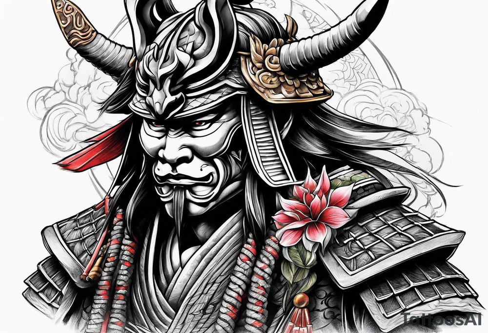 Samurai with oni mask tattoo idea