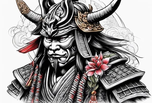 Samurai with oni mask tattoo idea