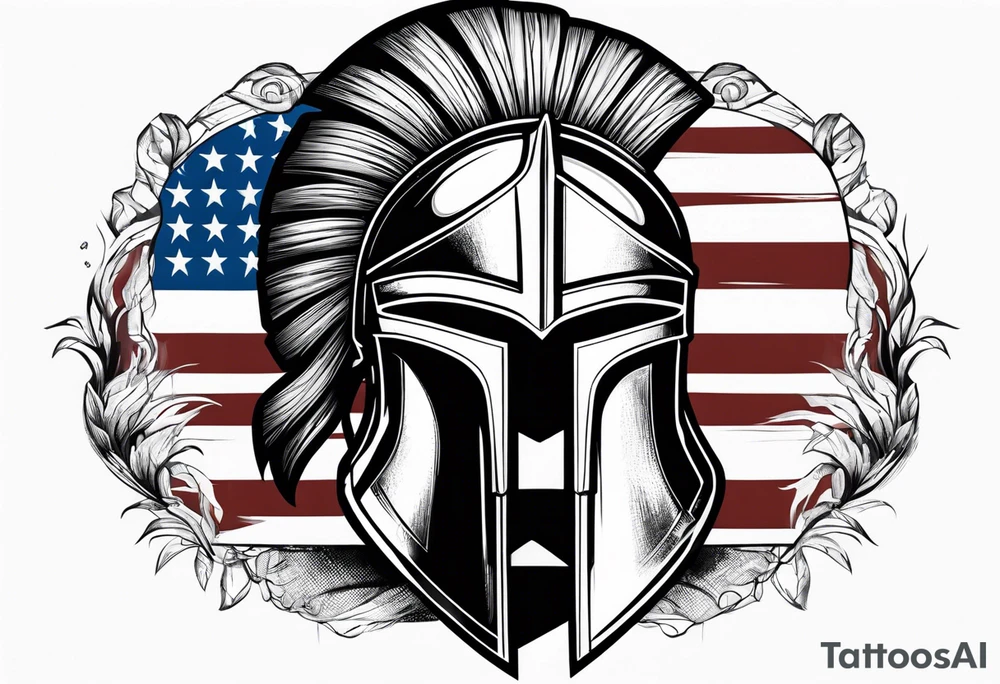 Spartan warrior helmet with American flag tattoo idea